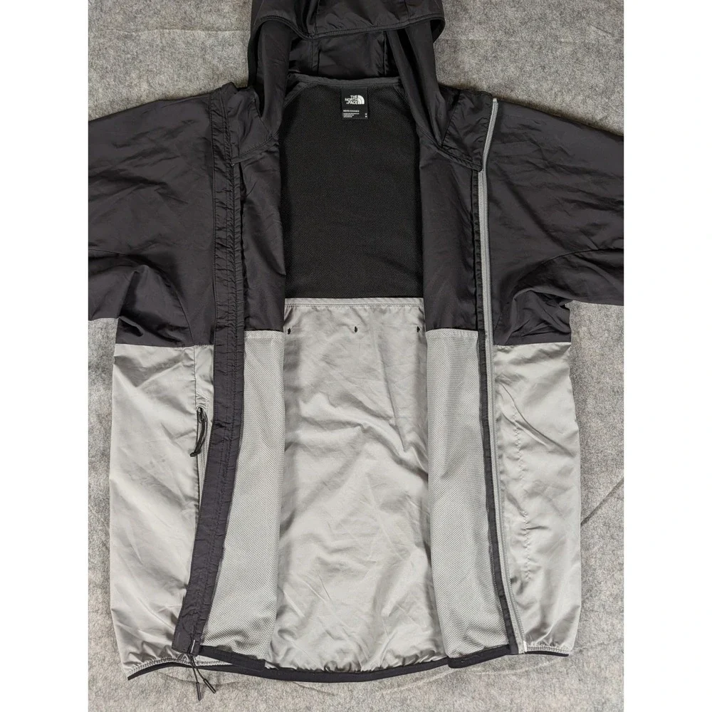 The North Face Mens Black Grey Colorblock Hooded Windbreaker‎ Jacket Full Zip